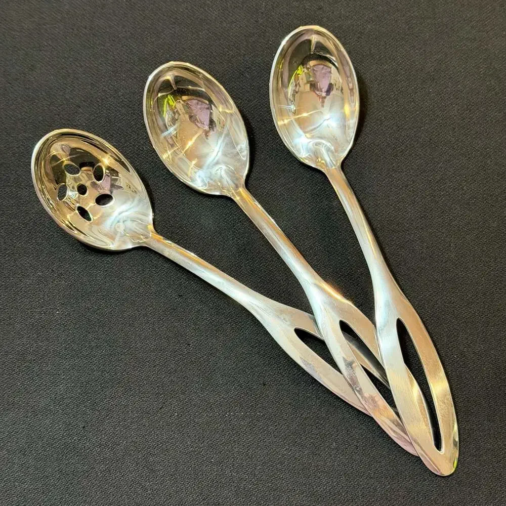 Stainless Steel Serving Spoons Set of 3 - 2 Solid 1 Slotted High Quality
